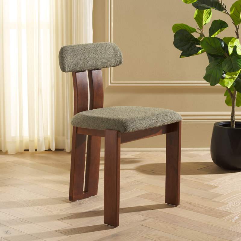 Cayde Boucle Dining Chair, Sage, Walnut