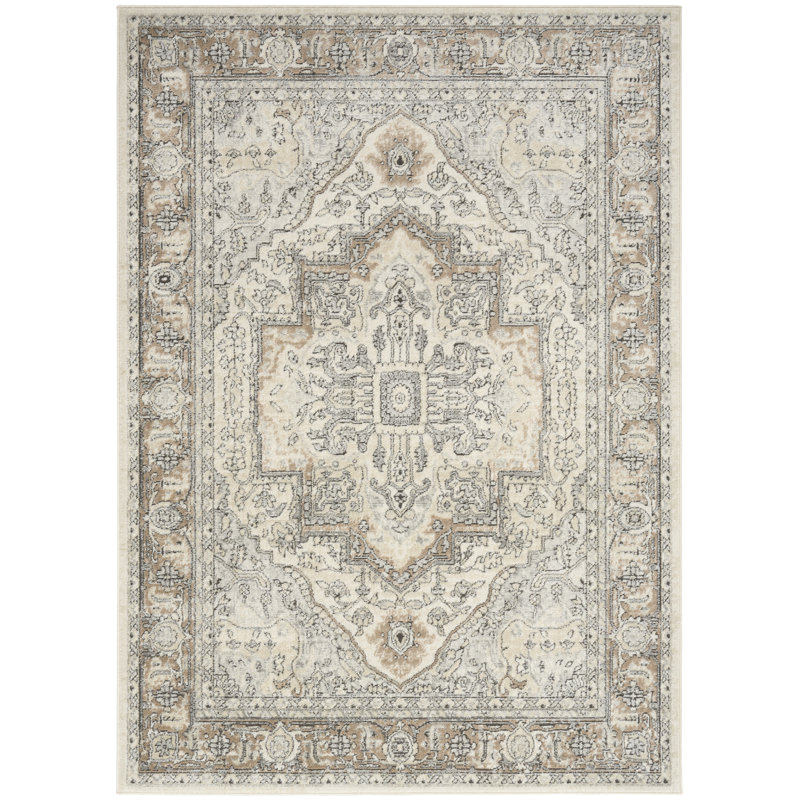Graelyn Ivory Grey Taupe Vintage Indoor Rug, Rectangle 6' x 9'