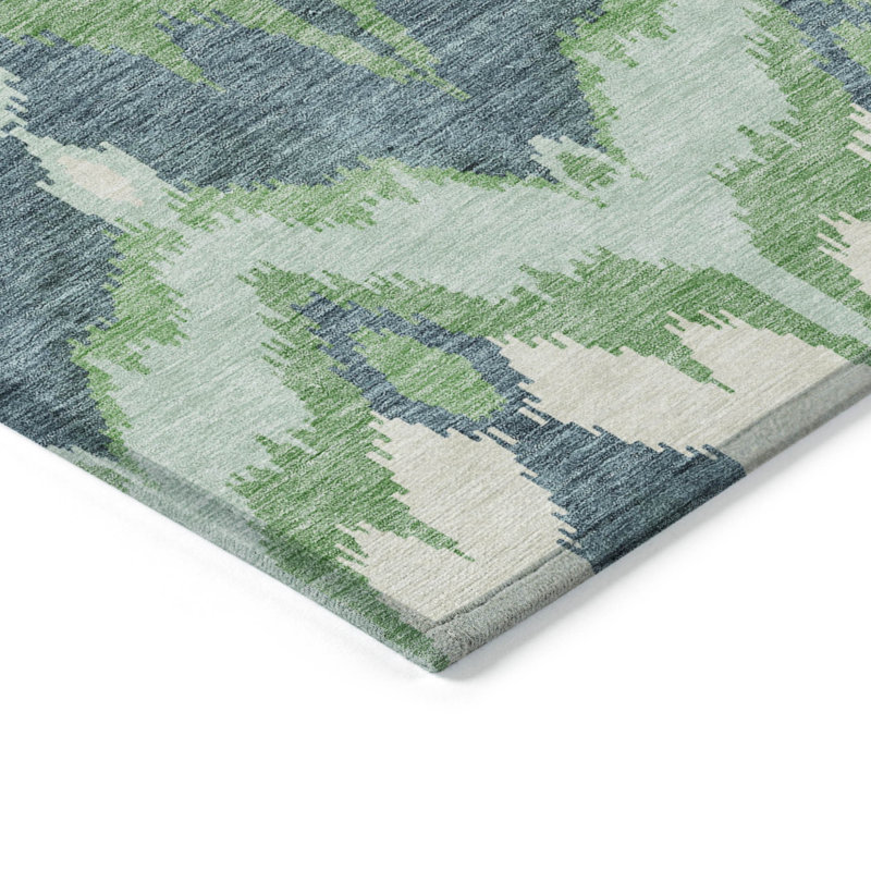 Tapis intérieur / extérieur ivoire et bleu 5 pi x 8 pi lavable en ikat