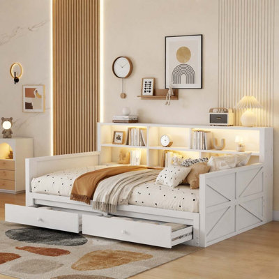 Extendable Daybed, Twin to Double Twin Daybed with Storage Headboard