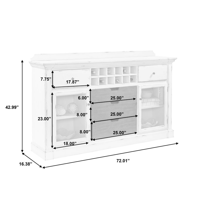 Distressed White and Brown Poplar Wood Sideboard with Storage
