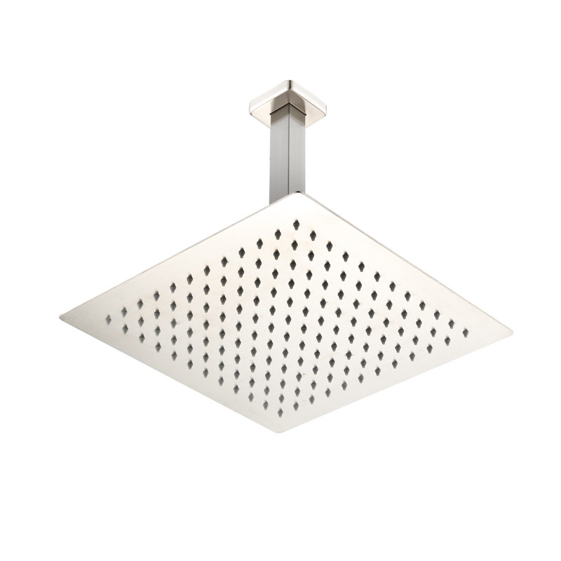 Système de douche de plafond avec tête de 16 po à main - nickel brossé, laiton, pluie naturelle, buse autonettoyante, conforme aux spécifications des tuyaux American Standard