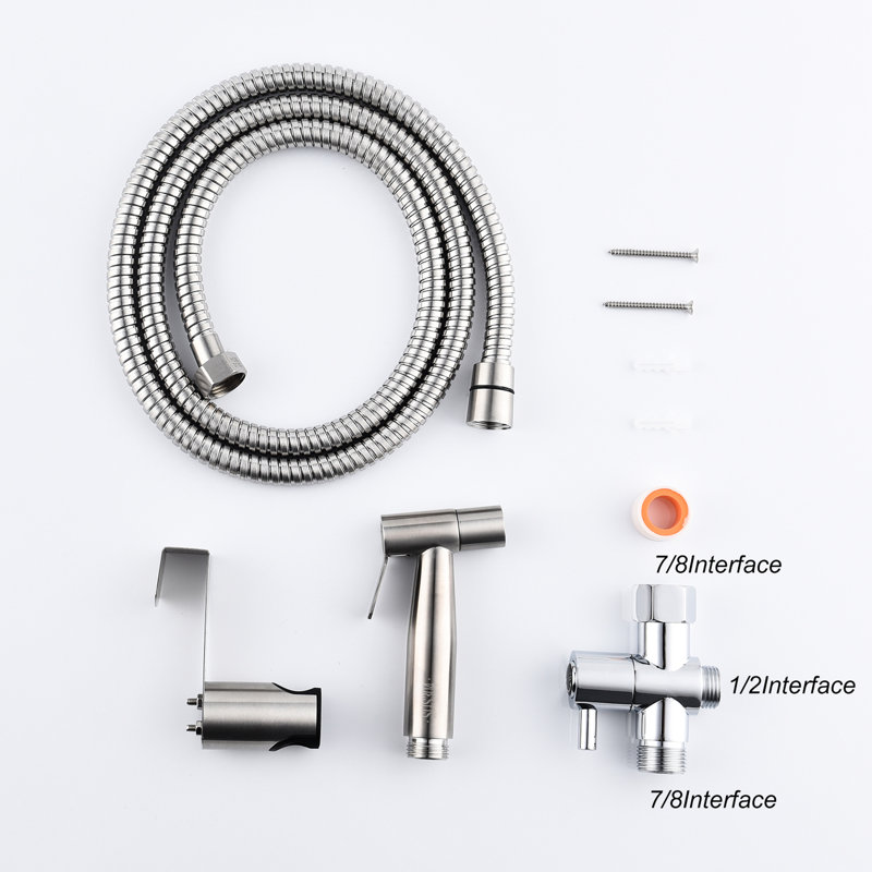 Handheld Bidet In Bathroom - Adjustable Spray Hygiene Enhancement Silver Metal Toilet Rust Appearance