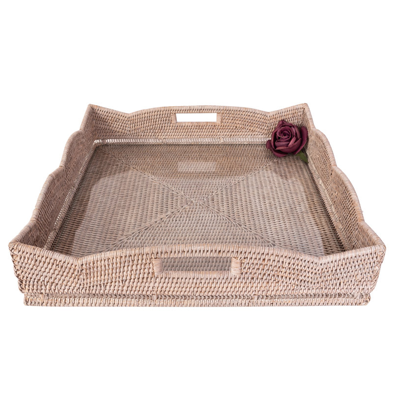 Landry Handmade Rattan Tray, White Wash