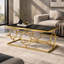 Table basse rectangulaire de luxe avec plateau en verre trempé et structure en métal doré, table de cocktail glamour