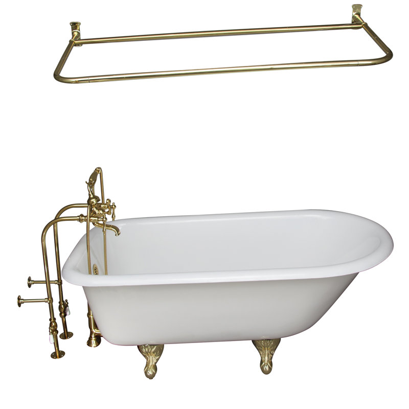 54'' x 30'' Freestanding Soaking Cast Iron Bathtub, Polished Brass