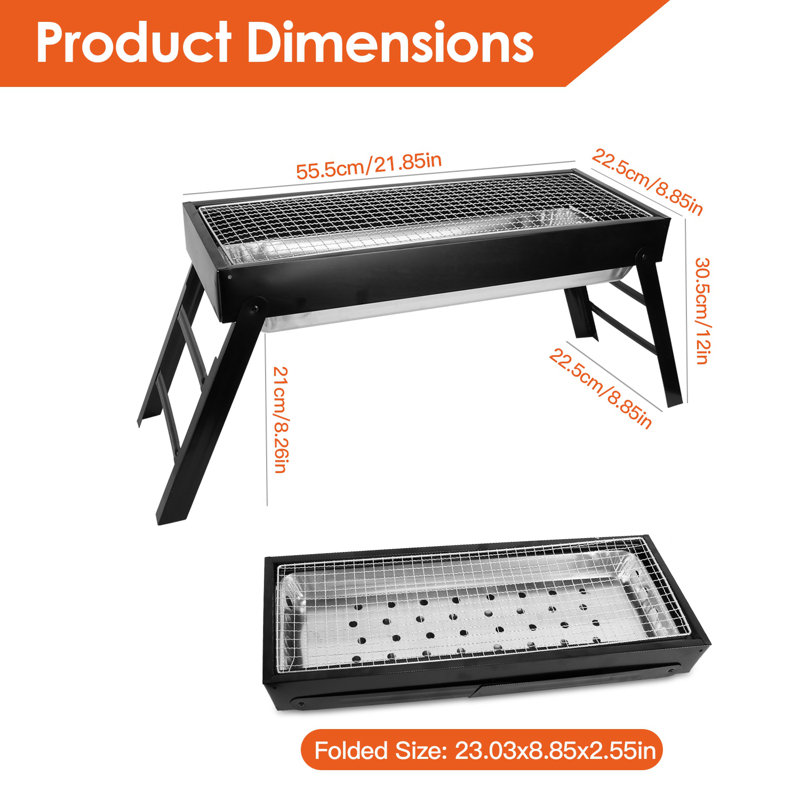 Foldable Charcoal BBQ Grill, Stainless Steel Tabletop Barbecue Grill - Portable Easy Setup for Camping, Picnic, Backyard, Outdoor Party