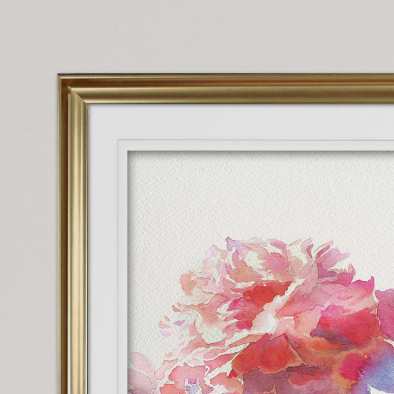 «Prise de pivoines II», reproduction de peinture à l'huile, H 31 po x l 43 po x P 1,5 po, Cadre doré