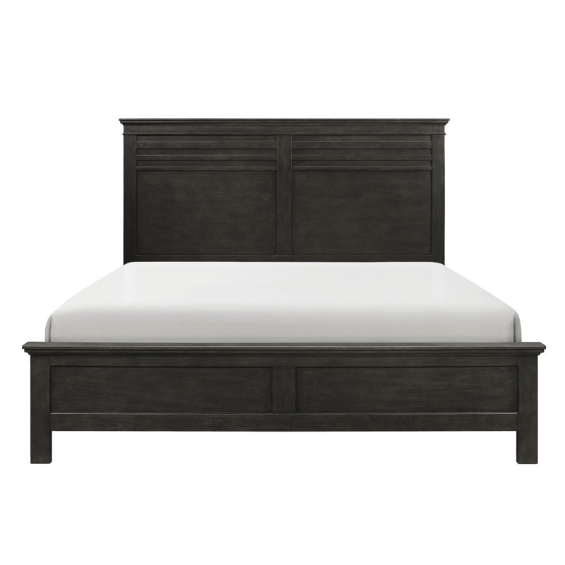 Grand lit gris anthracite au fini gris anthracite pour chambre à coucher avec lit à barreaux transitionnel et tête de lit