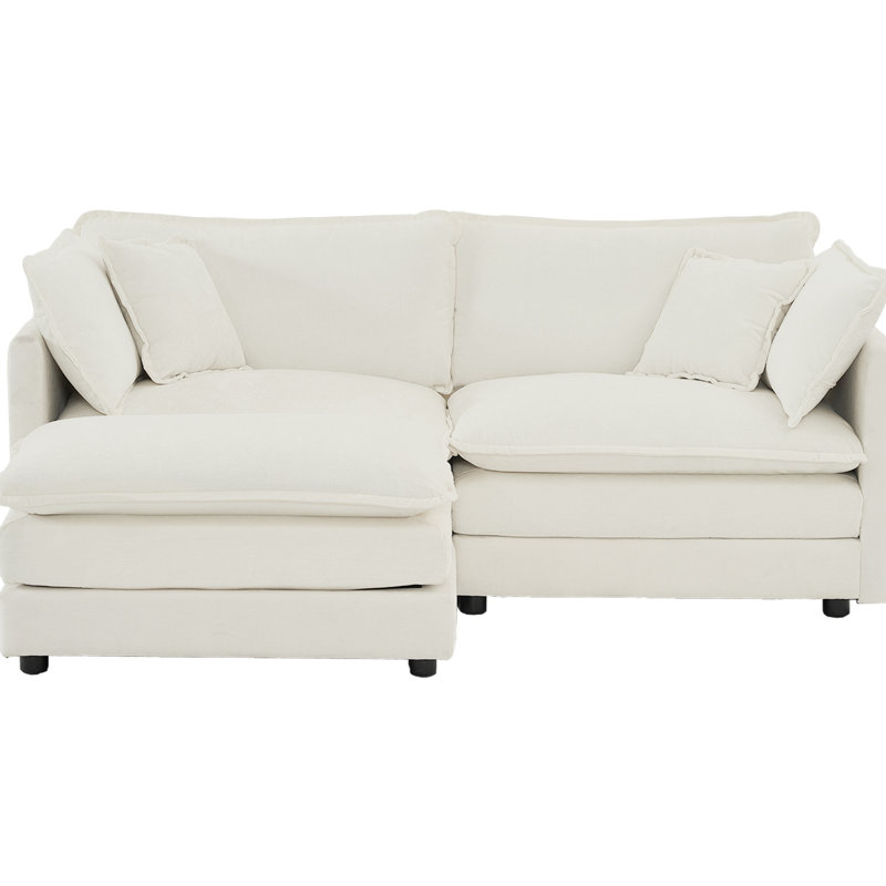 Canapé modulaire en chenille avec pour le salon, blanc, bois massif, matériau respirant, deux relaxants, fondation en bois, tissu, Relax