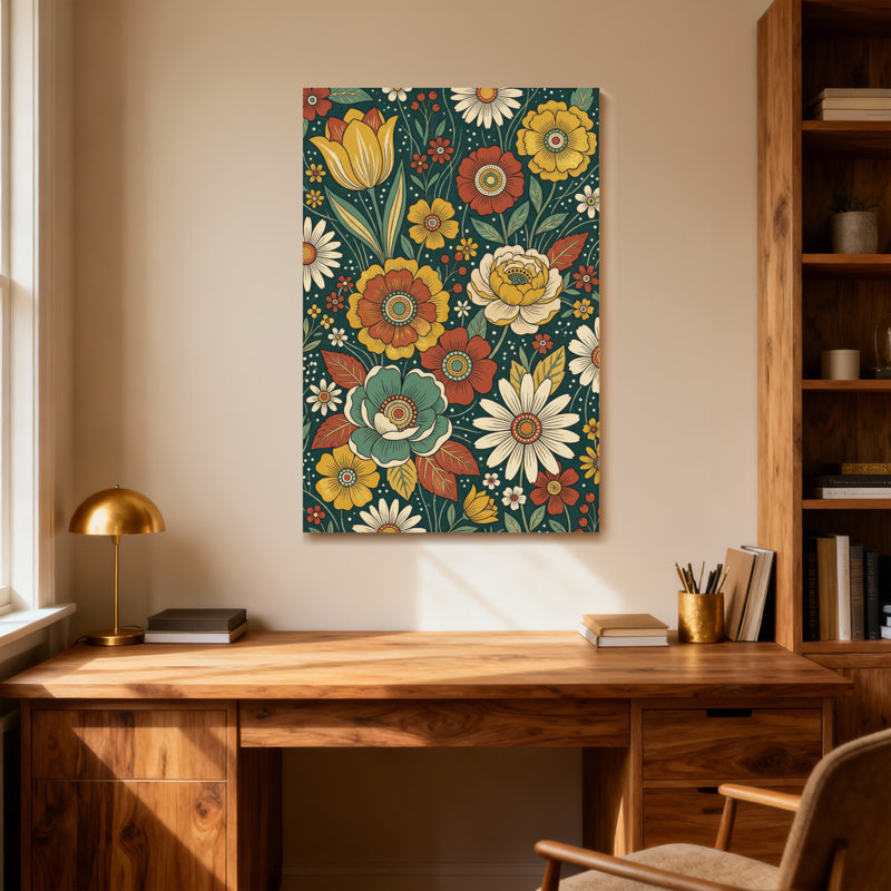 Plants &Flowers Floral Pattern With Vibrant Colours And Leaves, 30" H x 20" W