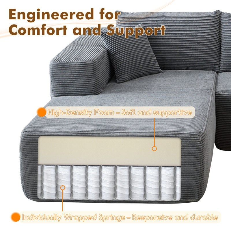  Aucun assemblage de canapé modulaire rembourré avec coussins 4 pièces Cloud, Orienté à gauche (vu de face), Polyester gris