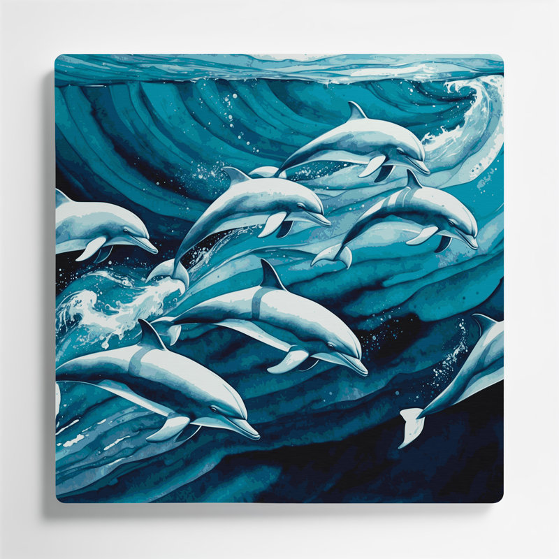 Art mural en métal "Dauphins nautiques", H 12 po x l 12 po