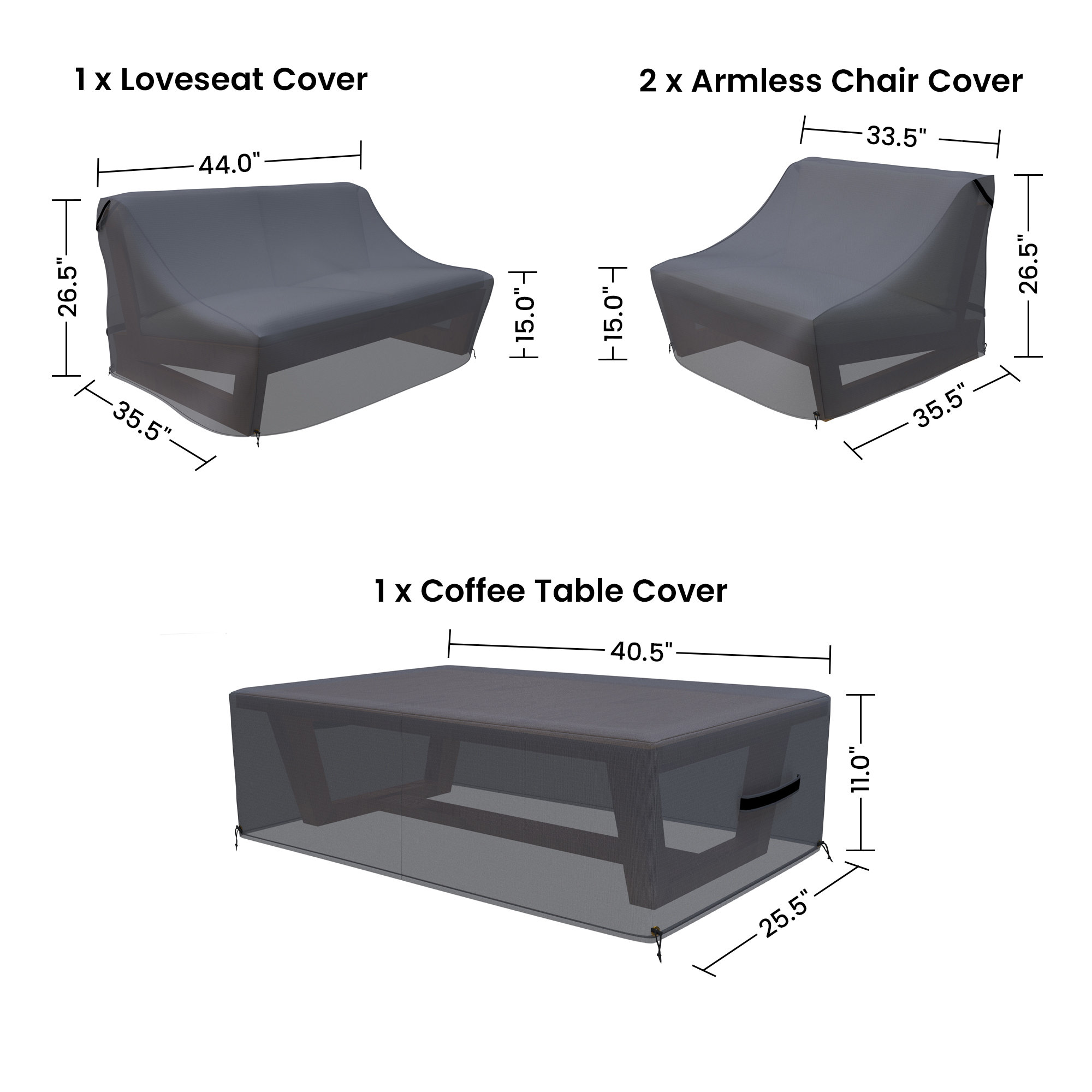 Louise Acacia Outdoor Furniture Covers For 4-Piece Sofa Seating Group With Sunbrella Cushions