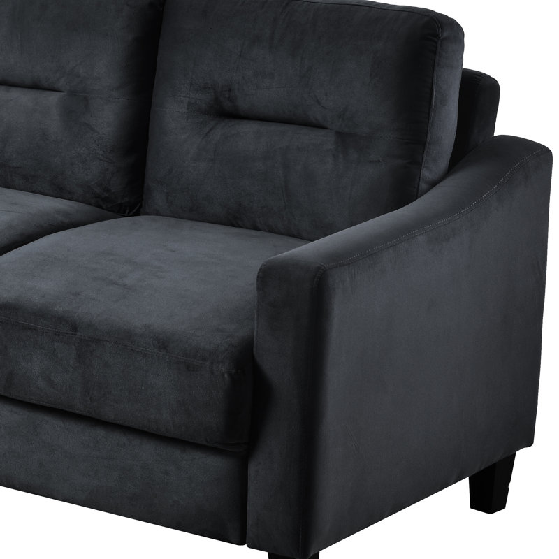 3 - Piece Velvet Living Room Set, Black Velvet, Black