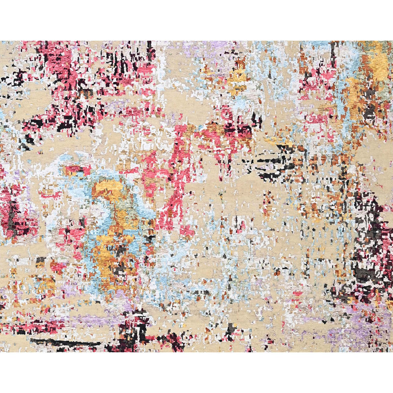Hand Knotted Area Rug in Silver/Pink/Purple/Blue, Rectangle 10' x 14'