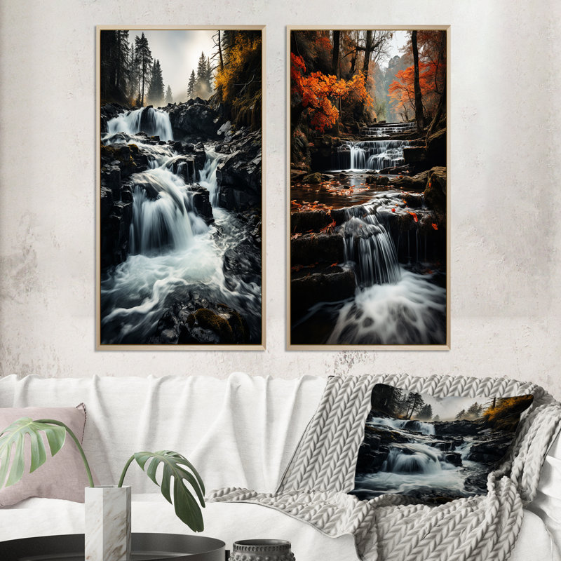 «Waterfall Dancing Cascades», 2 pièces sur toile, Encadrement brun, H 40 po x l 40 po