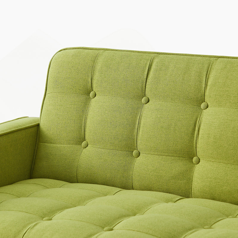 Linen Square Arm Sleeper Sofa Bed, Green Linen