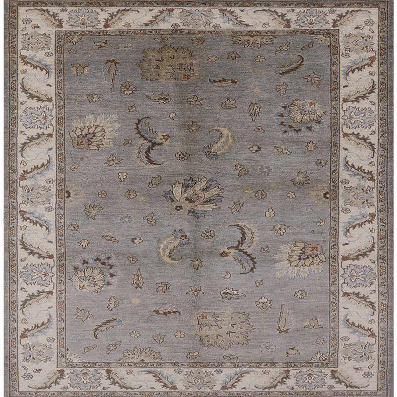Tapis oriental bleu / crème Mane, Carré 5 pi