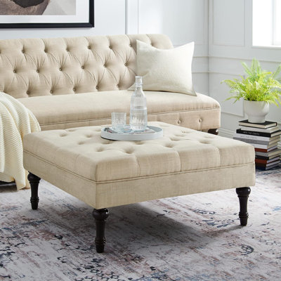 Banc de repose-pieds carré capitonné en tissu doux, entièrement en mousse, table basse moderne avec cadre en bois