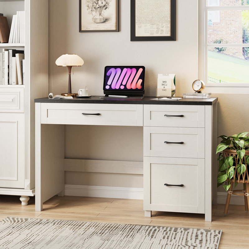 Bureau double caisson Farmhouse, Noir / blanc
