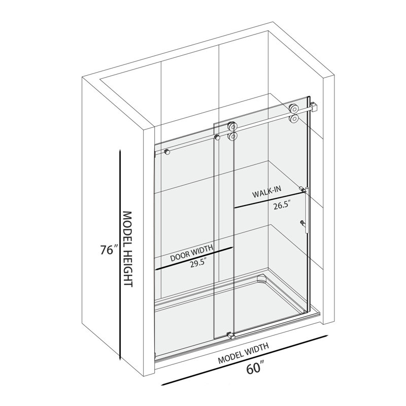 Porte de douche coulissante simple sans cadre de 56 à 60 po x H 76 po avec verre trempé de 3/8 po (10 mm), Or brossé