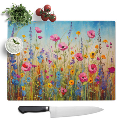 Wildflowers Contemporary No.2  Glass Chopping Board