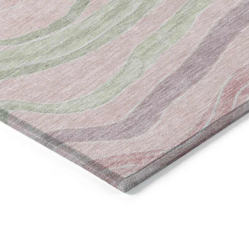 Red and Green Striped Synthetic Washable Rug 3' x 5'