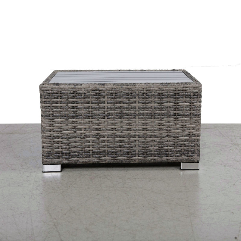 Mixed Grey Slatted Side Table With Aluminum Top – Fully Assembled