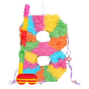 Fax Potato - Pinatas Number 8 Cardboard Pinata, Stick and Blindfold Set - W35cm x D7.5cm x H50cm - Multi