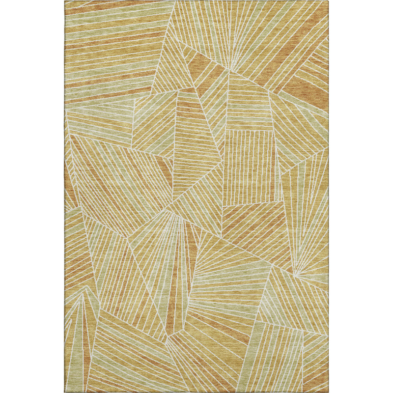 Premium Machine Washable Prisco Gold Rug, Rectangle 3' x 5'
