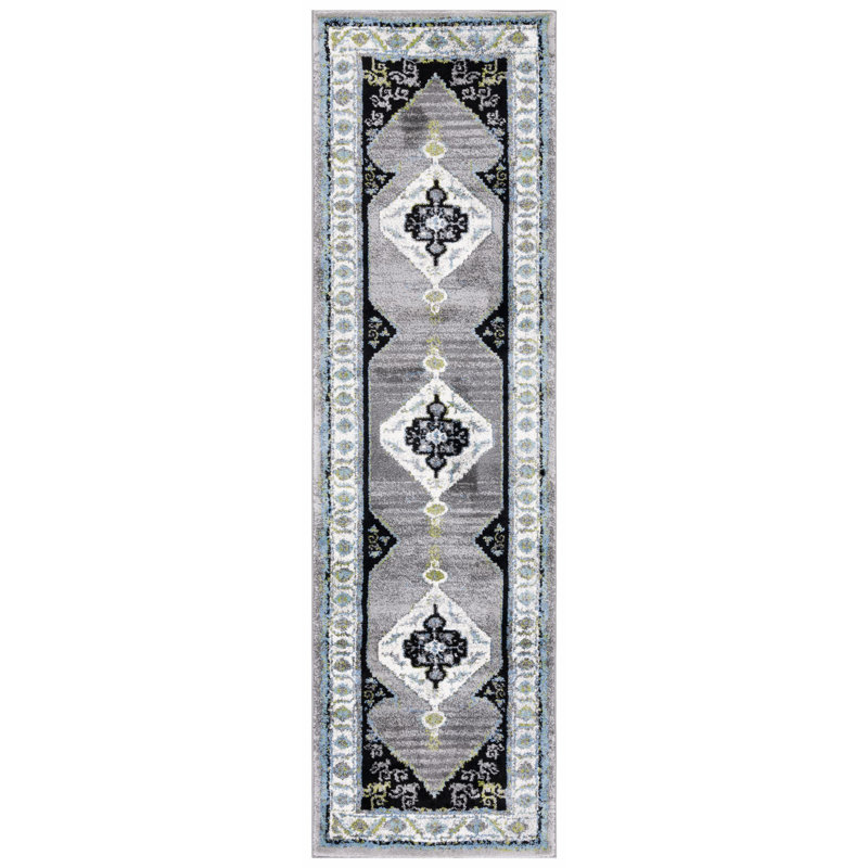 Tapis gris / vert Evanoff 260, Tapis de couloir 2 pi 3 po x 8 pi