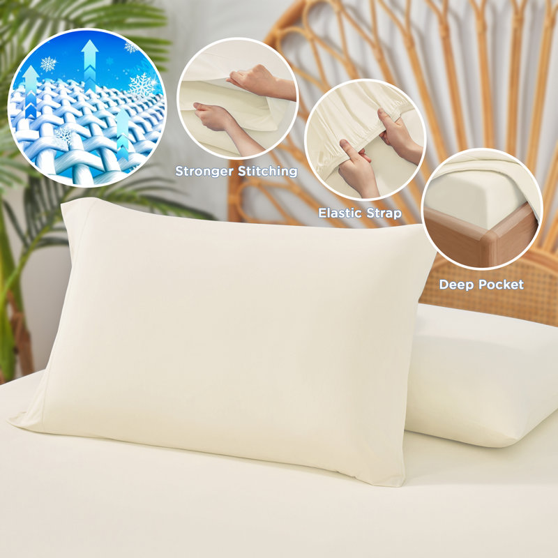 Ensemble de draps 3 pièces 3 pièces, Ensemble de draps pour grand lit, Ivoire ivoire