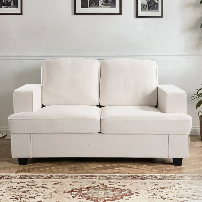 Canapé confortable à 2 places avec assise profonde et mousse haute densité, Ivoire ivoire