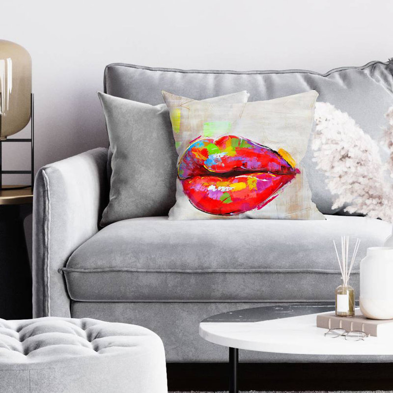 Colorful lips - 16"x16" Throw pillow cover - Poly twill - Print on demand, 16"H x 16"W