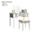 Meuble-lavabo transitionnel blanc 1pc avec tabouret, bois massif avec 3 tiroirs de rangement et miroir central de 5 mm pour la chambre à coucher