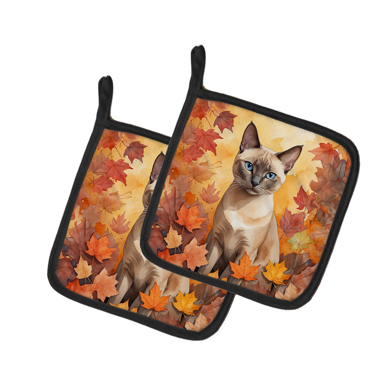 Paire de supports à casserole pour chat tonkinois en feuilles d'automne