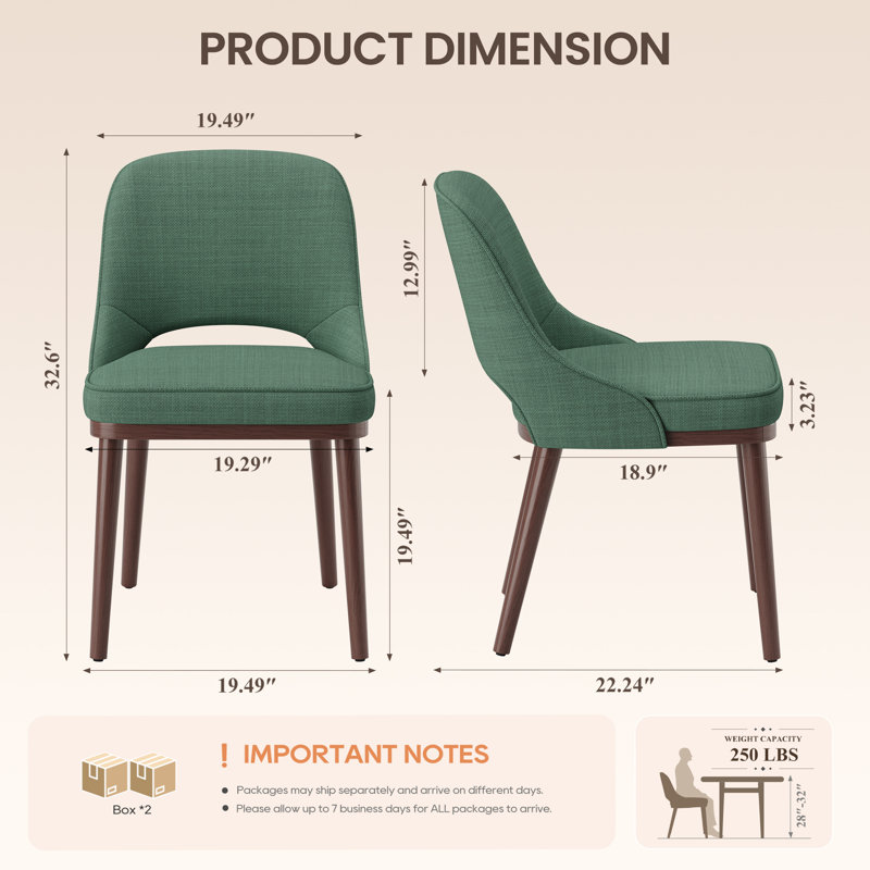 Chaises de salle à manger 19,5 po, Walnut Green