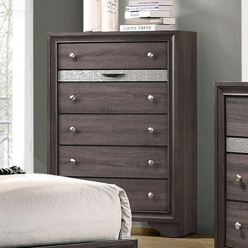 Finition grise de style contemporain 1 pièce Commode à bijoux cachée Tiroir à queue d'aronde anglaise Boutons argentés Mobilier de chambre à coucher