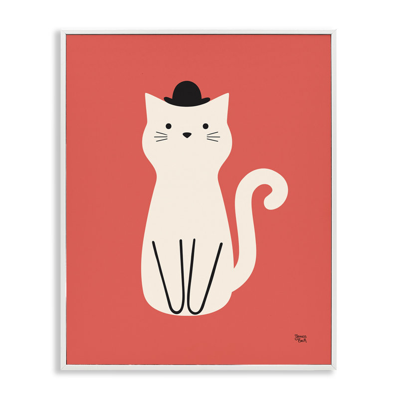«Chat avec chapeau haut de forme», estampe numérique encadrée par Jessica Beck, Giclée encadrée blanc bord de mer