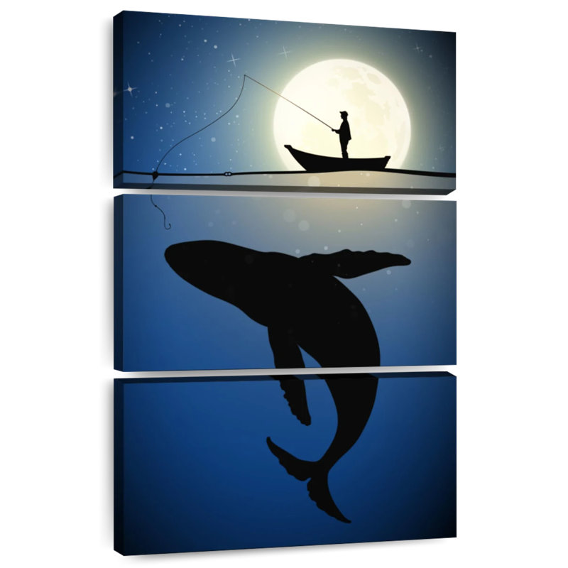 Pêche à la baleine au clair de lune Senne, H 38 po x l 24 po