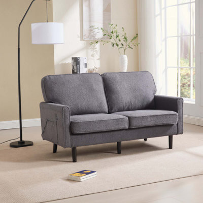 Loveseat Sofa, Mid Century Modern Love Seat, 2 Seater Sofa Couches For Living Room, Small Couch With USB & Removable Pillow Cover, Comfy Couch For Bedroom, Apartment