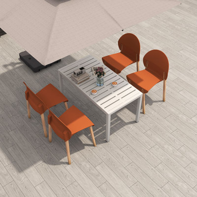 4-Pack Dining Chairs with Red Oak Wood Legs & PP Seats – Indoor Living Room Furniture(Without table)