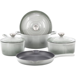 Ensemble de batterie de cuisine en fonte émaillée 7 pièces, casseroles et poêles robustes avec finition en émail durable, collection d'ustensiles de cuisine en fonte