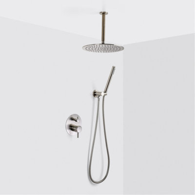 Metro 2-Way Pressure Balance Trim Complete Shower Set - Ceiling Mount - 12" Brass