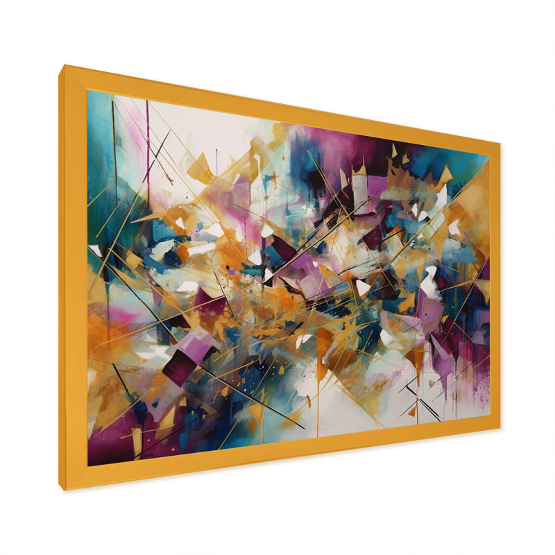 Golden Explosion Triangles I - Abstract Geometric Canvas Art, 12" H x 20" W x 1" D, Gold Picture Framed Canvas
