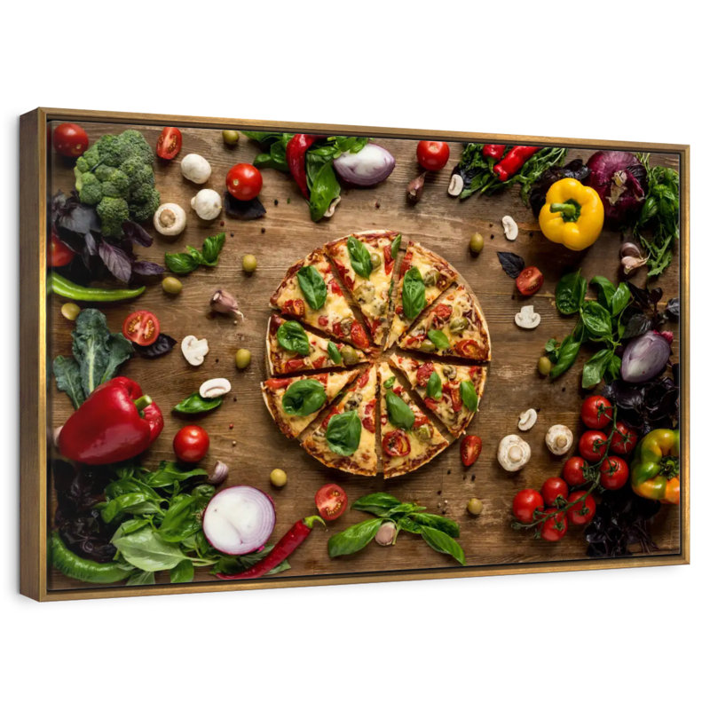 Italian Pizza Slices, Floating Frame Gold, 13" X 9"