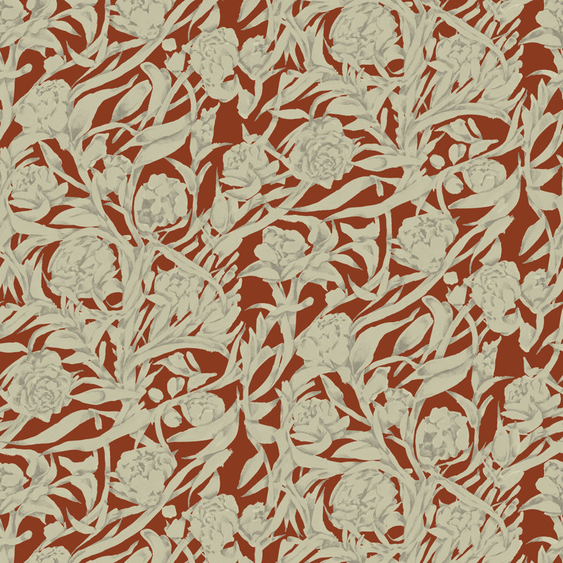 Wandervine - Botanical Wallpaper, Crimson, Paper, Non-Pasted