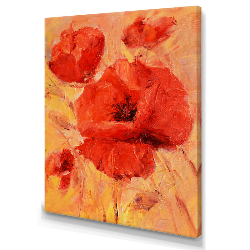 «Red Blossoming Poppies», reproduction d'art sur toile traditionnelle, H 20 po x l 12 po x P 1 po, Toile tendue