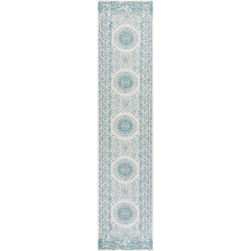 Contemporary Hintz Area Rug Aqua Color, Runner 2'7" x 12'